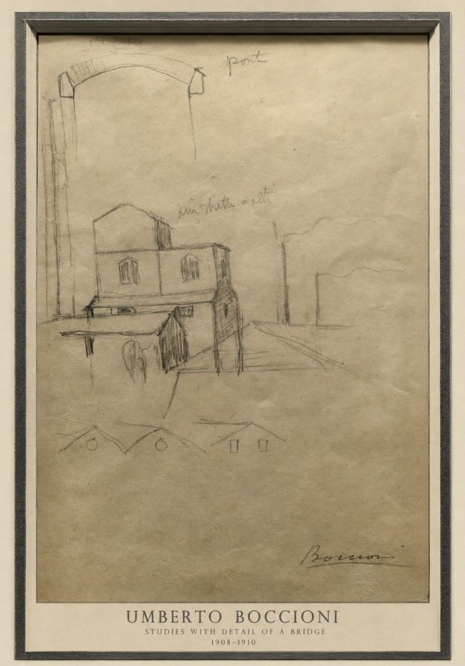 Umberto Boccioni Studies with Detail of a Bridige No4 - Póster