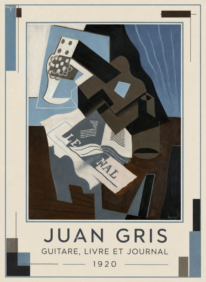 Juan Gris Guitare, Livre Et Journal No5 - Póster