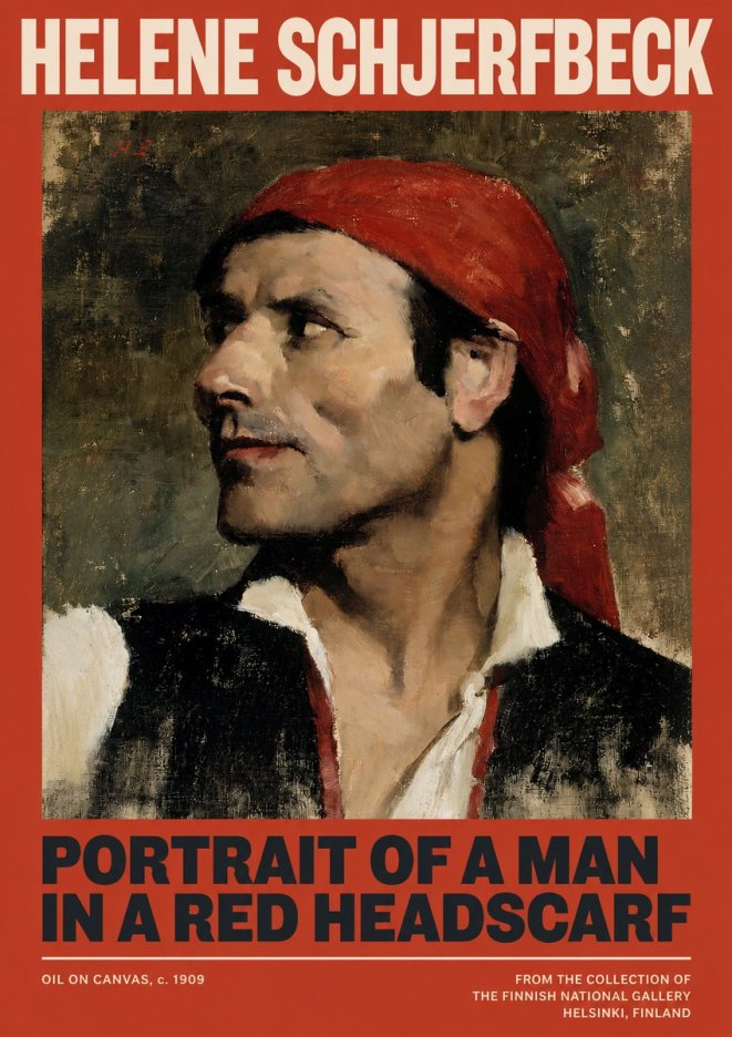 Helene Schjerfbeck Portrait of a Man in a Red Headscarf No2 - Póster