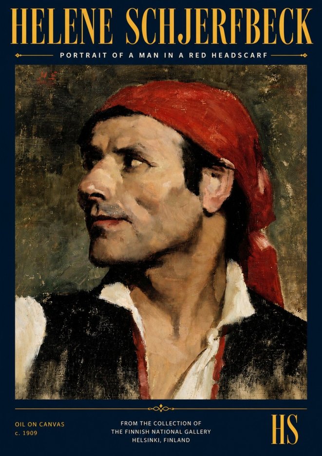 Helene Schjerfbeck Portrait of a Man in a Red Headscarf No4 - Póster