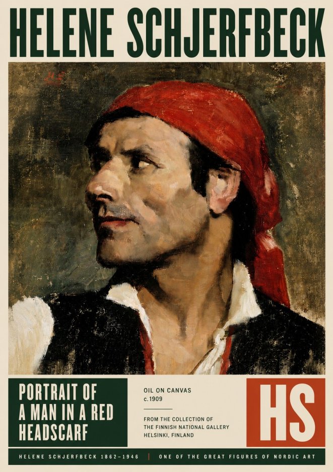 Helene Schjerfbeck Portrait of a Man in a Red Headscarf No5 - Póster
