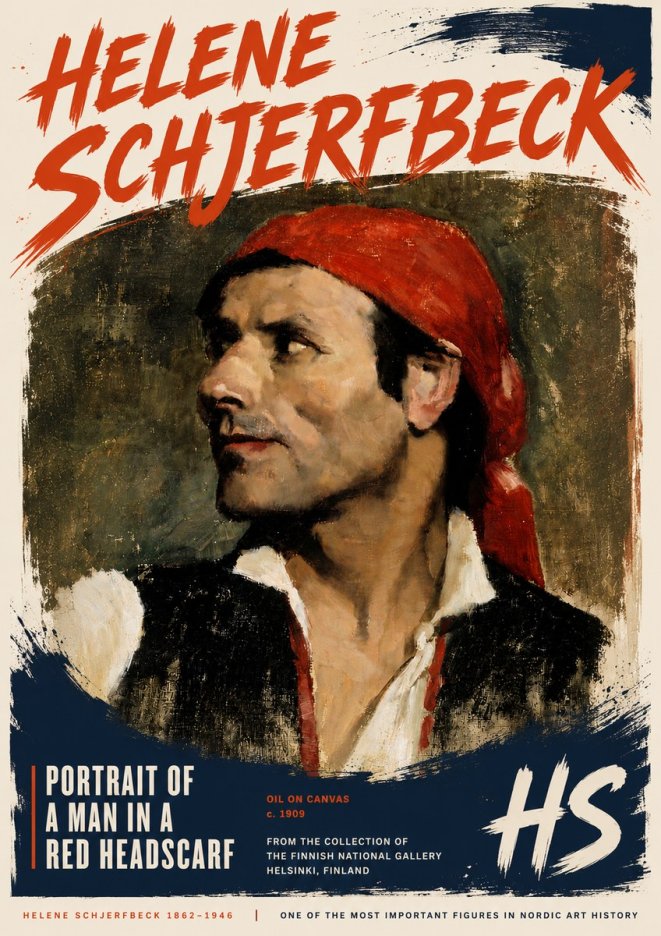 Helene Schjerfbeck Portrait of a Man in a Red Headscarf No6 - Póster