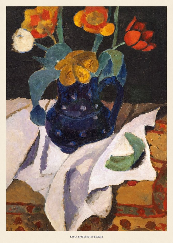 Paula Modersohn-Becker Still Life with Blue Jug and Flowers No6 - Póster