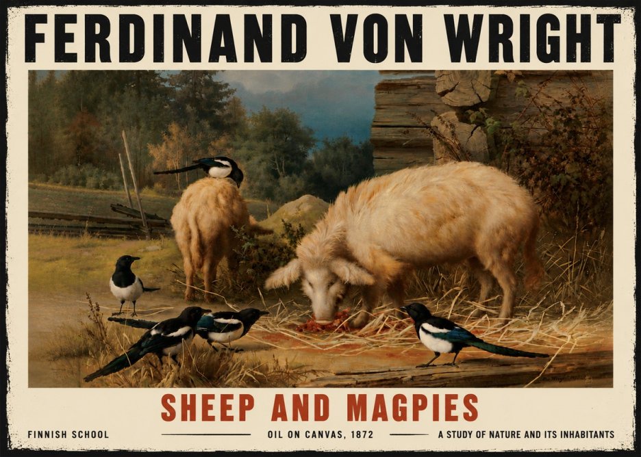 Ferdinand von Wright Sheep and Magpies No6 - Póster