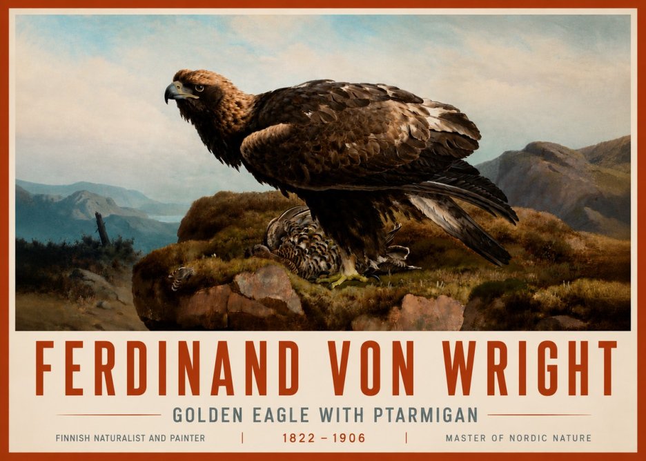 Ferdinand von Wright Golden Eagle with Ptarmigan No5 - Póster