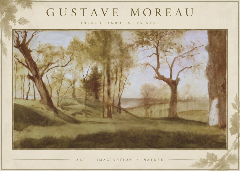 Gustave Moreau Wooded River Landscape No6 - Póster