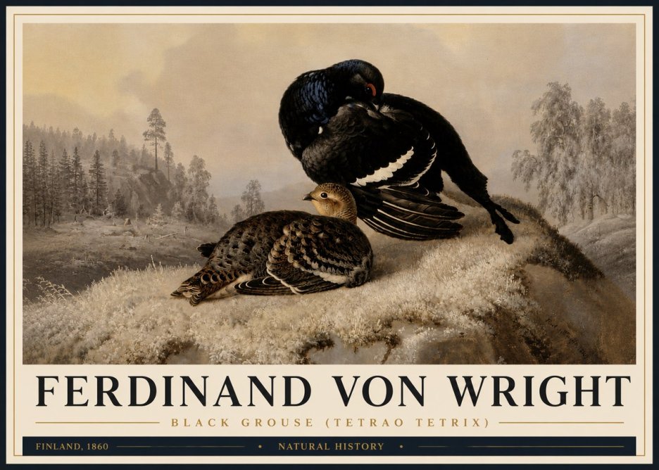 Ferdinand von Wright Black Grouse (Tetrao Tetrix) No4 - Póster