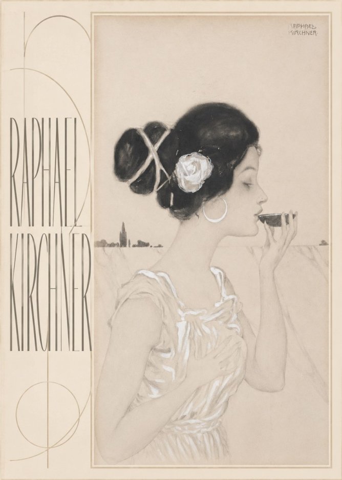 Raphael Kirchner Elegant Lady with Rose and Cup No5 - Póster