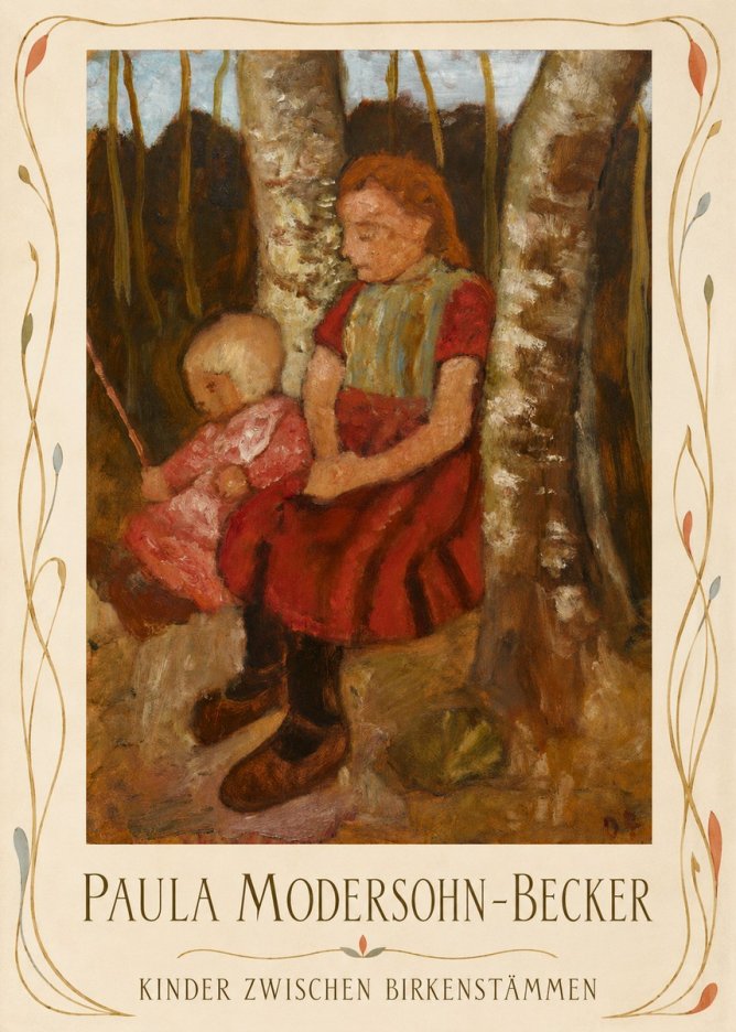 Paula Modersohn-Becker Kinder Zwischen Birkenstämmen No3 - Póster