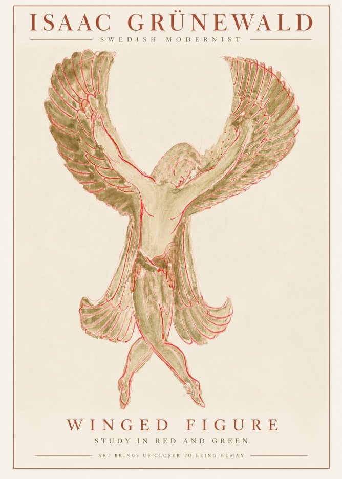 Isaac Grünewald Winged Figure Study in Red and Green No1 - Póster