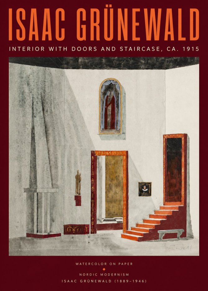Isaac Grünewald Interior with Doors and Staircase, Ca. 1915 No2 - Póster