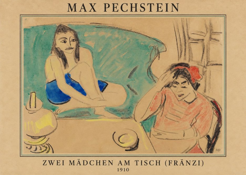 Max Pechstein Zwei Mädchen Am Tisch (Fränzi) No4 - Póster