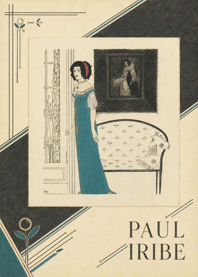 Paul Iribe Elegant Lady in Blue Dress No4 - Póster