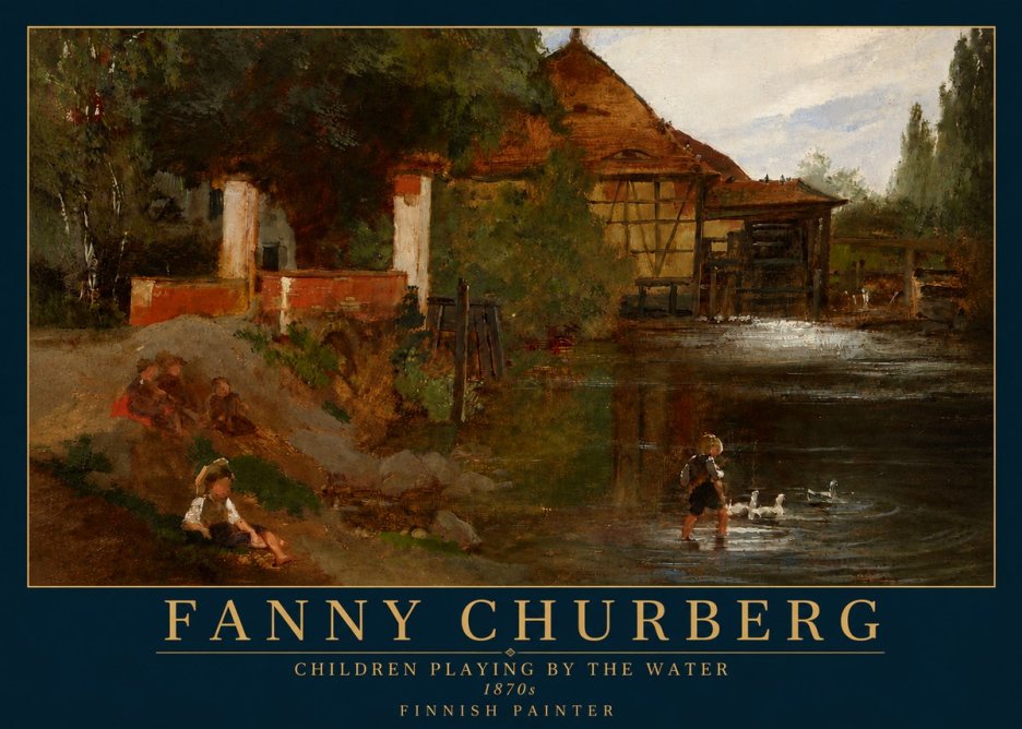 Fanny Churberg Children Playing by the Water No4 - Póster