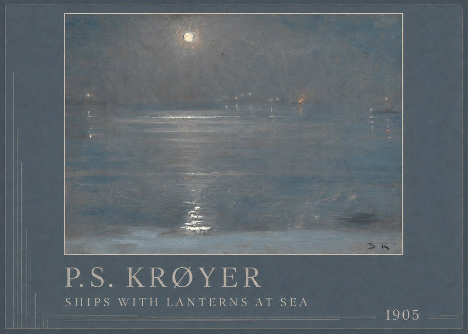 P.S. Krøyer Ships with Lanterns at Sea No1 - Póster