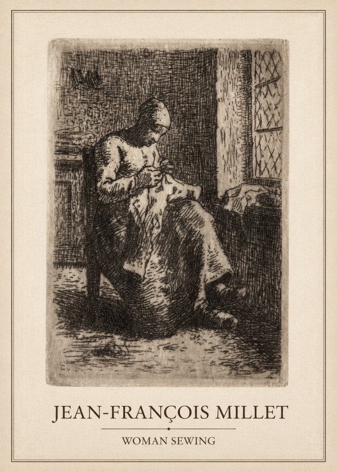 Jean-François Millet Woman Sewing No6 - Póster