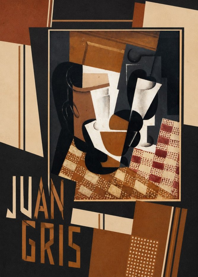 Juan Gris Cubist Still Life with Glass and Tablecloth No2 - Póster