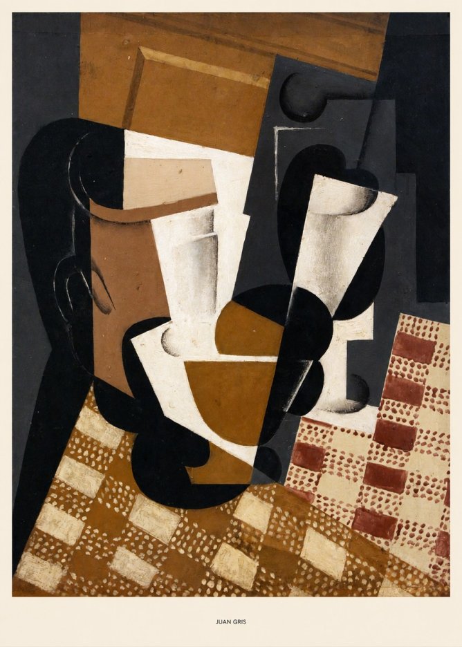 Juan Gris Cubist Still Life with Glass and Tablecloth No5 - Póster