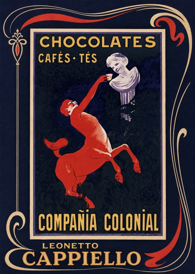 Leonetto Cappiello Chocolates, Cafés, Tés - Compañía Colonial No1 - Póster