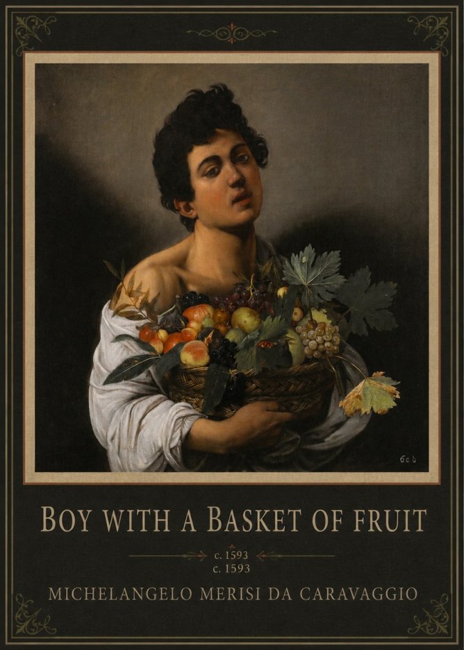 Michelangelo Merisi da Caravaggio Boy with a Basket of Fruit No1 - Póster