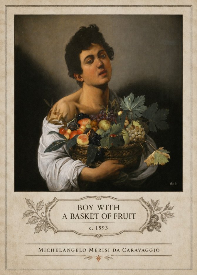 Michelangelo Merisi da Caravaggio Boy with a Basket of Fruit No4 - Póster
