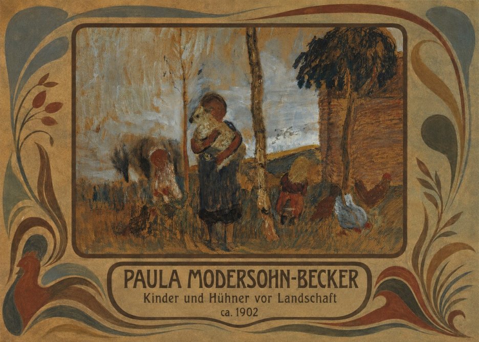 Paula Modersohn-Becker Kinder Und Hühner Vor Landschaft No4 - Póster