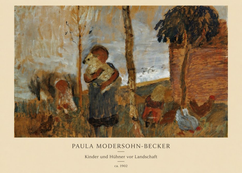 Paula Modersohn-Becker Kinder Und Hühner Vor Landschaft No6 - Póster