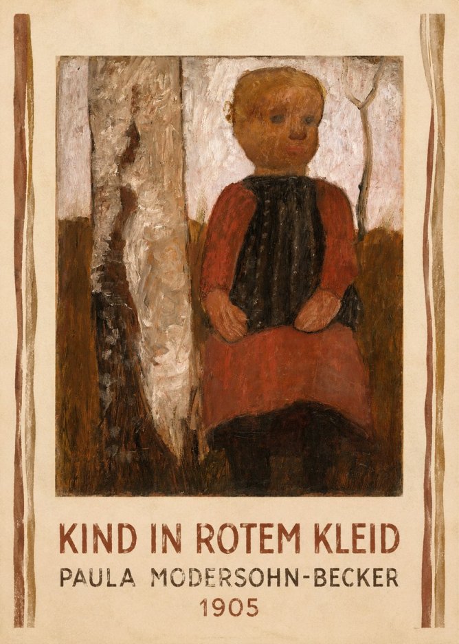 Paula Modersohn-Becker Kind in Rotem Kleid No4 - Póster