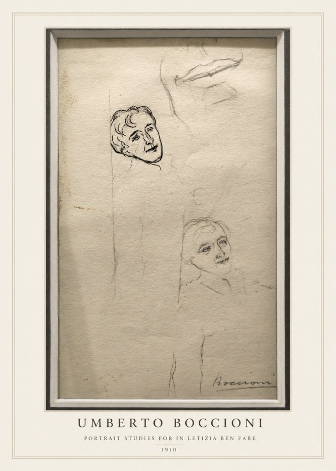 Umberto Boccioni Portrait Studies for in Letizia Ben Fare No3 - Póster