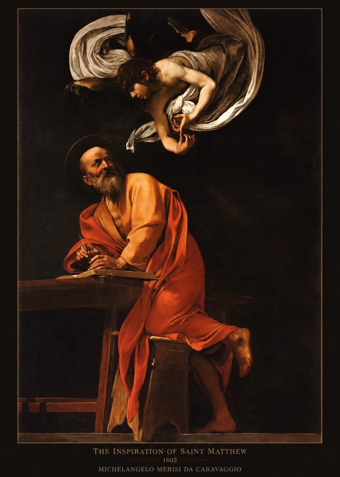 Michelangelo Merisi da Caravaggio The Inspiration of Saint Matthew II No6 - Póster