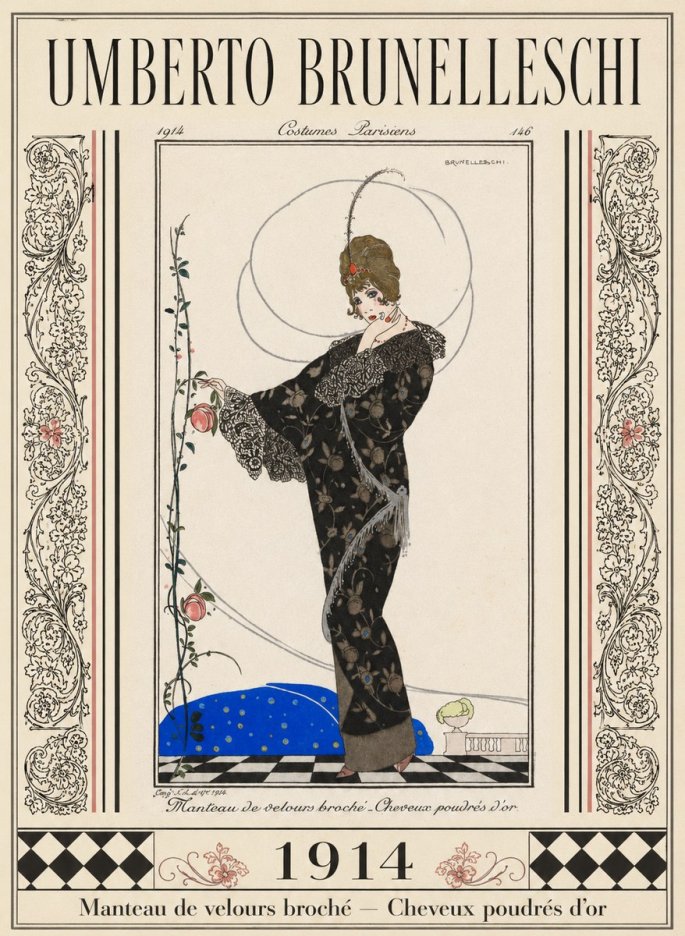 Umberto Brunelleschi Manteau De Velours Broché – Cheveux Poudrés D'or No5 - Póster