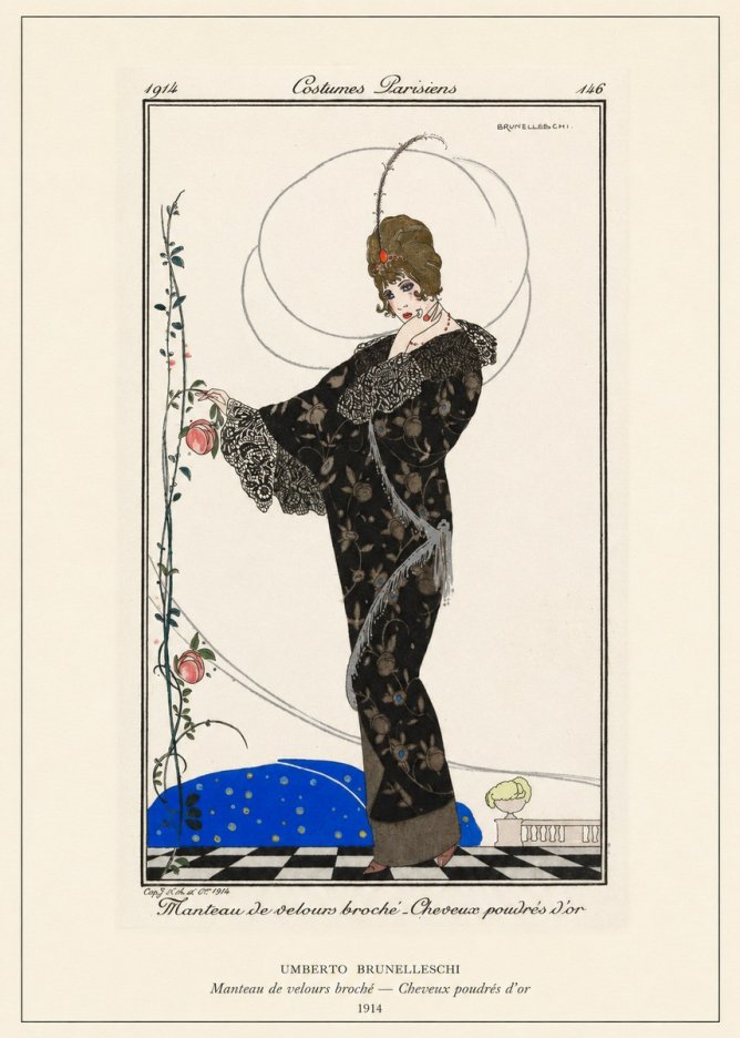 Umberto Brunelleschi Manteau De Velours Broché – Cheveux Poudrés D'or No6 - Póster