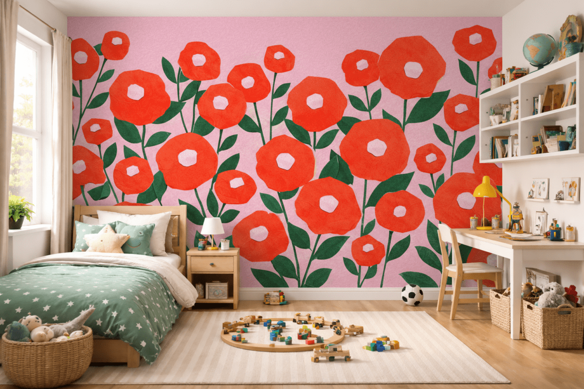 Crimson Flora Mural