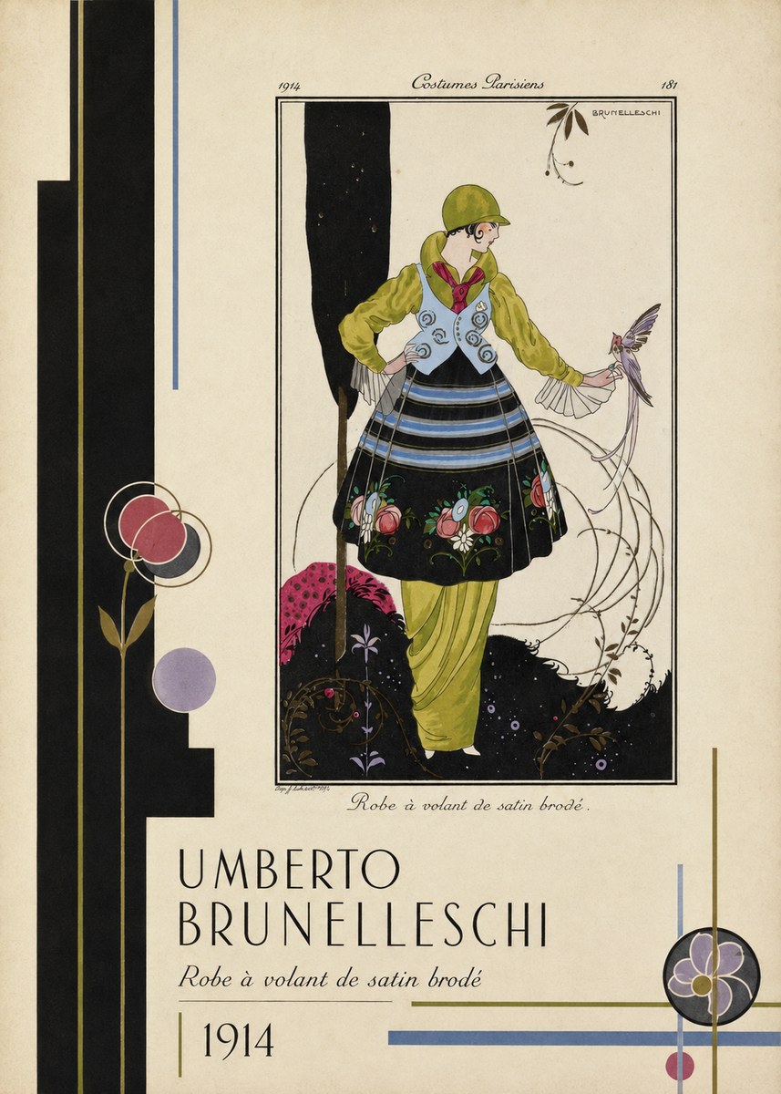 Umberto Brunelleschi Robe À Volant De Satin Brodé No2 - Póster
