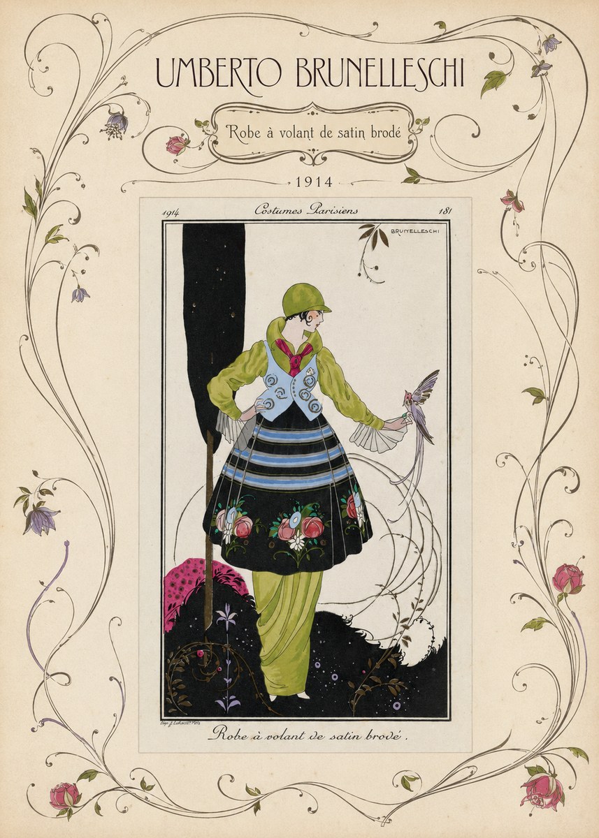 Umberto Brunelleschi Robe À Volant De Satin Brodé No3 - Póster