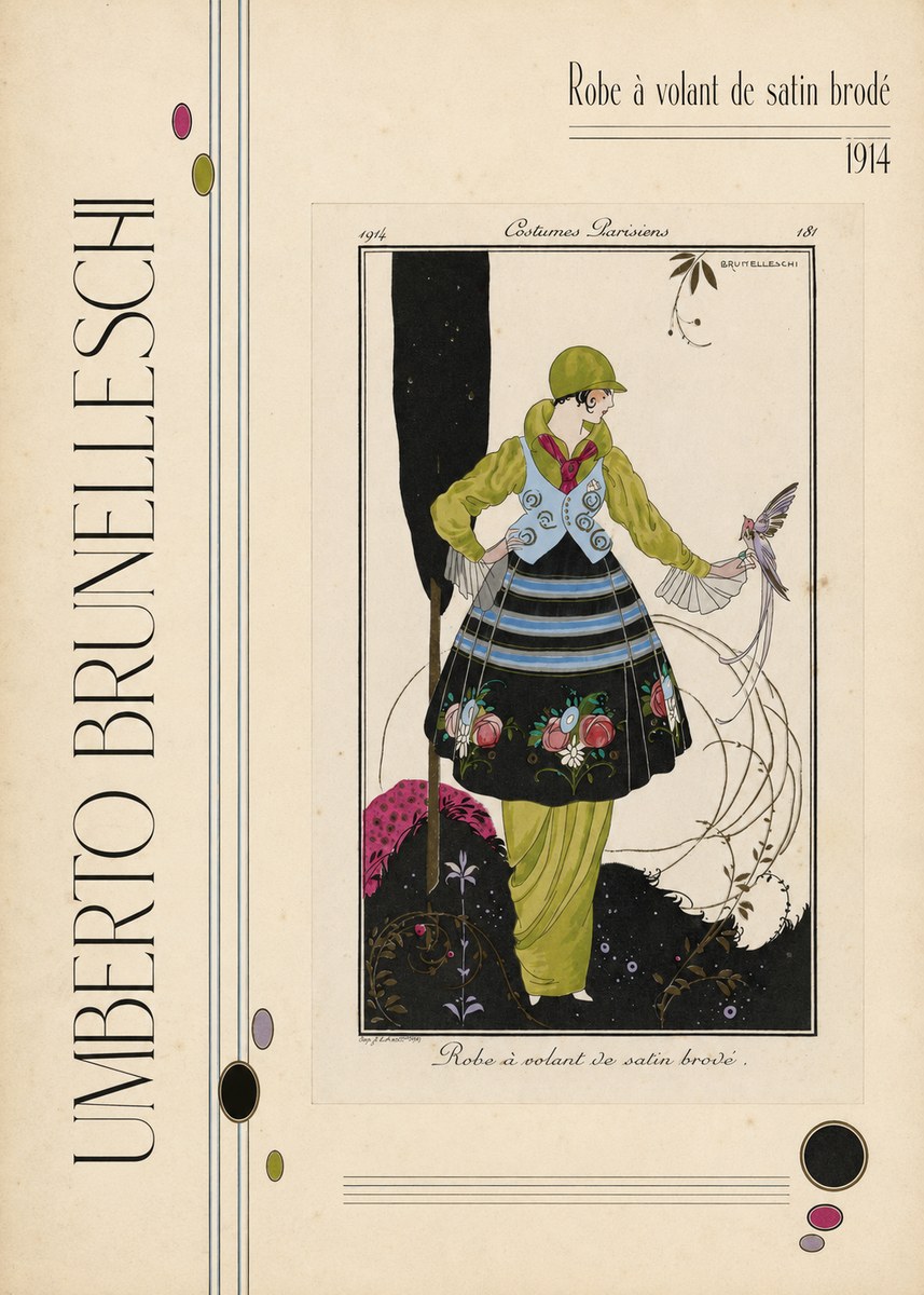 Umberto Brunelleschi Robe À Volant De Satin Brodé No6 - Póster