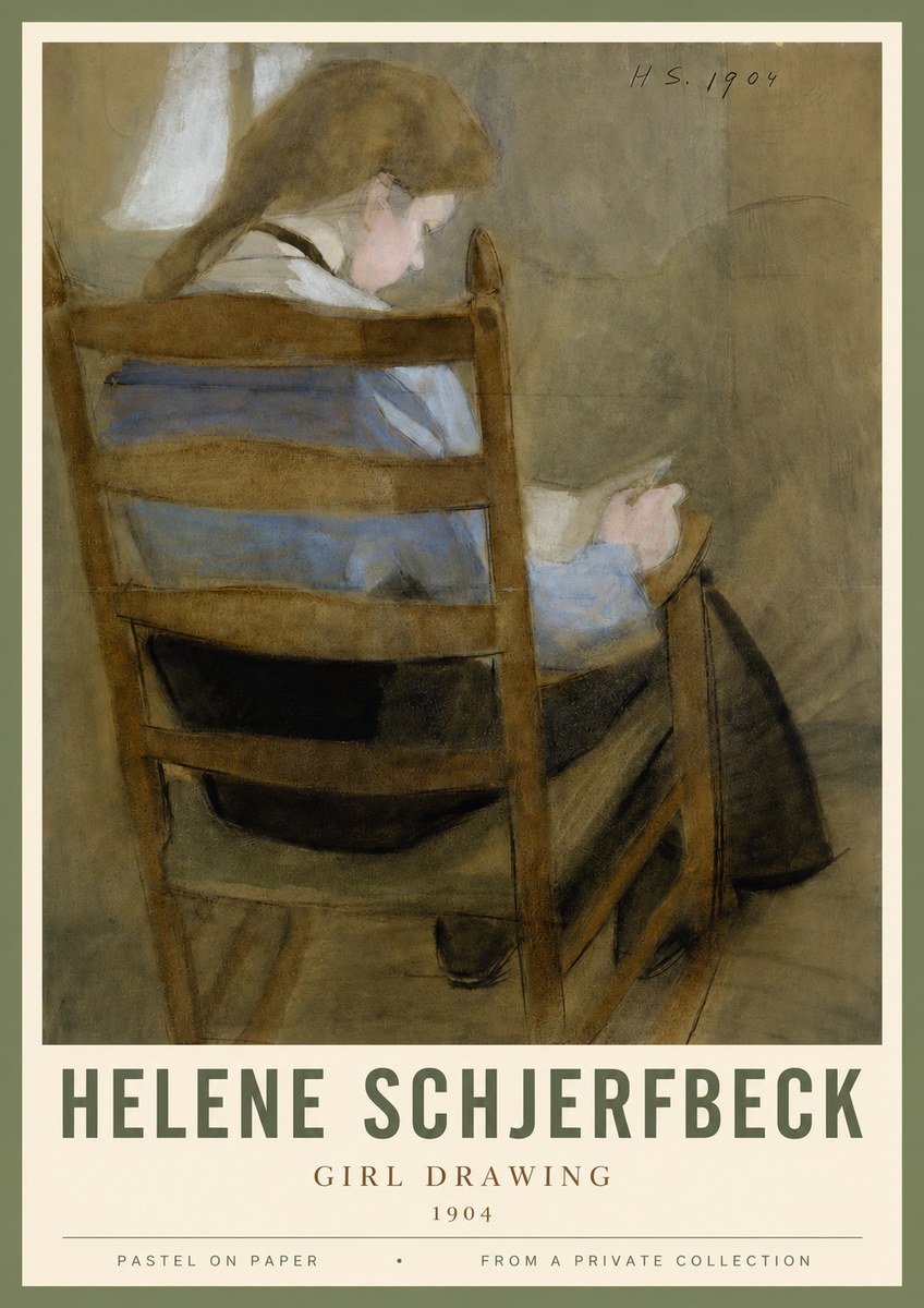 Helene Schjerfbeck Girl Drawing No3 - Póster