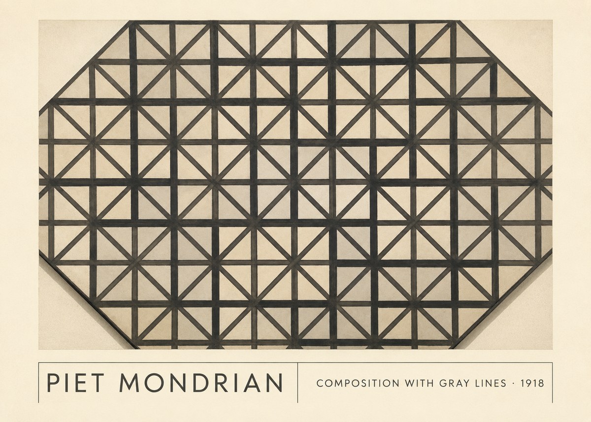 Piet Mondrian Composition with Gray Lines No1 - Póster