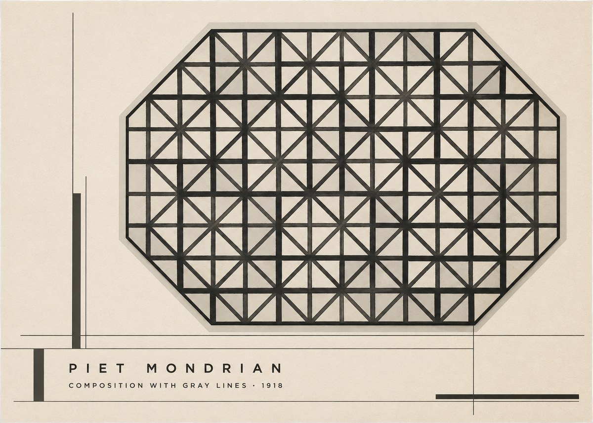 Piet Mondrian Composition with Gray Lines No2 - Póster
