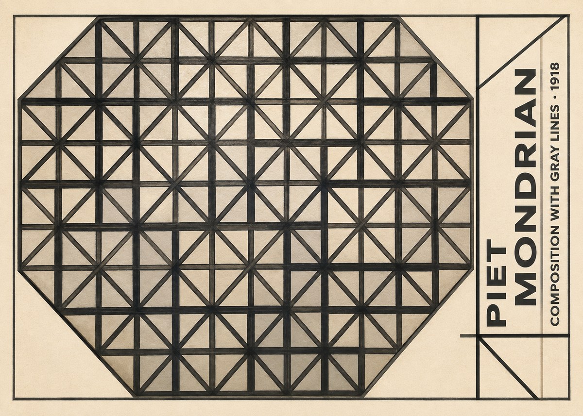Piet Mondrian Composition with Gray Lines No5 - Póster
