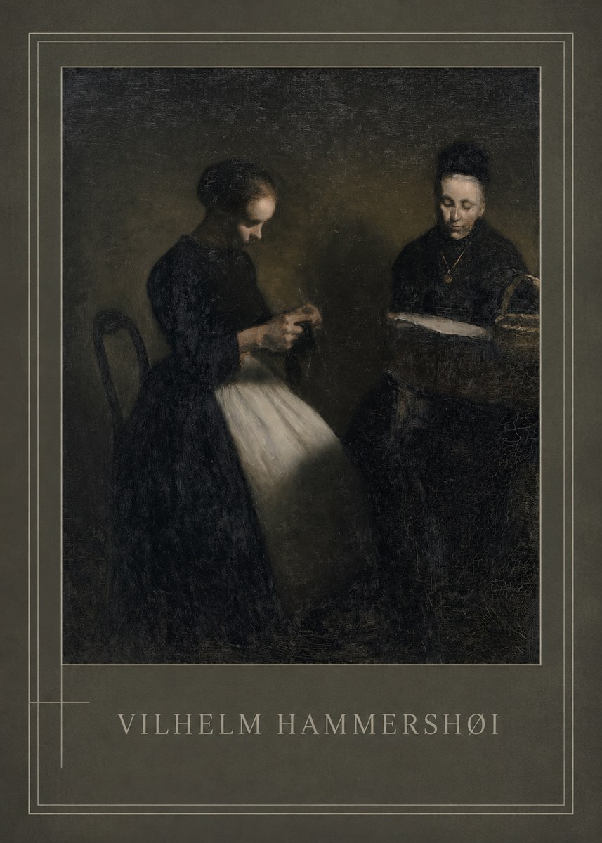 Vilhelm Hammershøi Two Women Knitting No1 - Póster