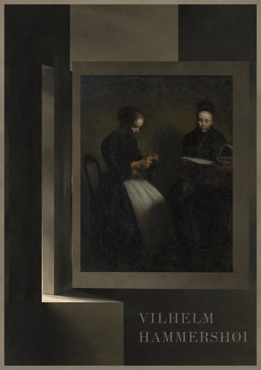 Vilhelm Hammershøi Two Women Knitting No6 - Póster