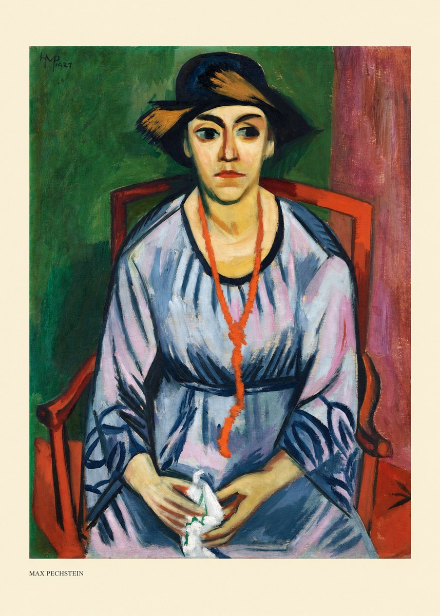 Max Pechstein Seated Woman with Hat No5 - Póster