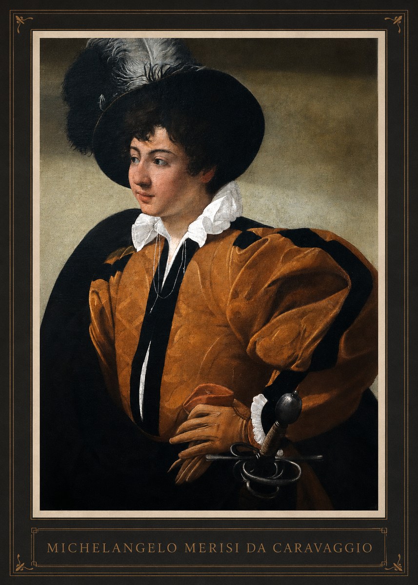 Michelangelo Merisi da Caravaggio Young Man with a Plumed Hat No1 - Póster
