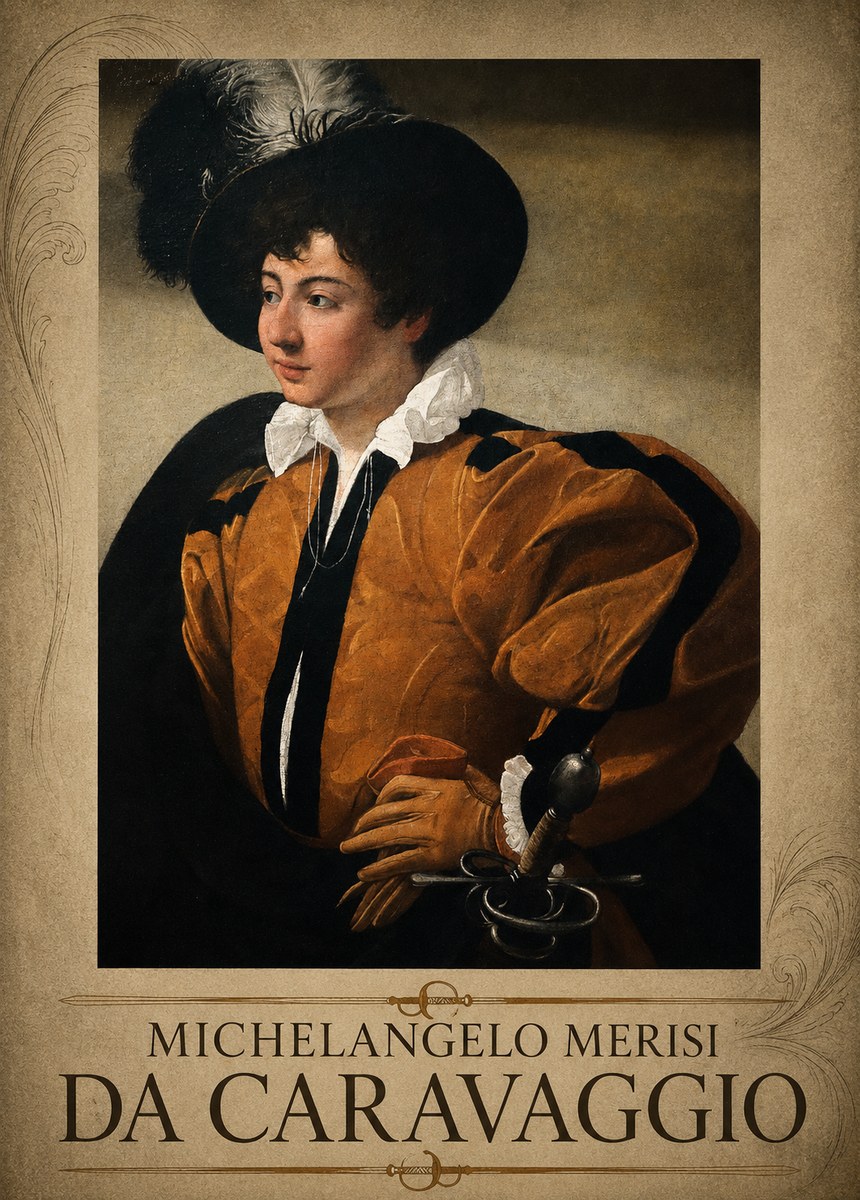 Michelangelo Merisi da Caravaggio Young Man with a Plumed Hat No3 - Póster