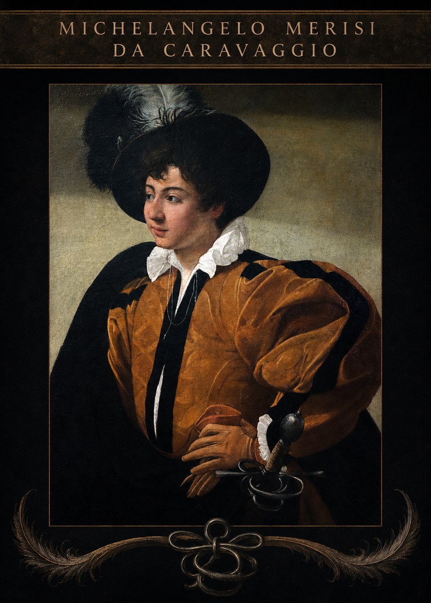 Michelangelo Merisi da Caravaggio Young Man with a Plumed Hat No4 - Póster