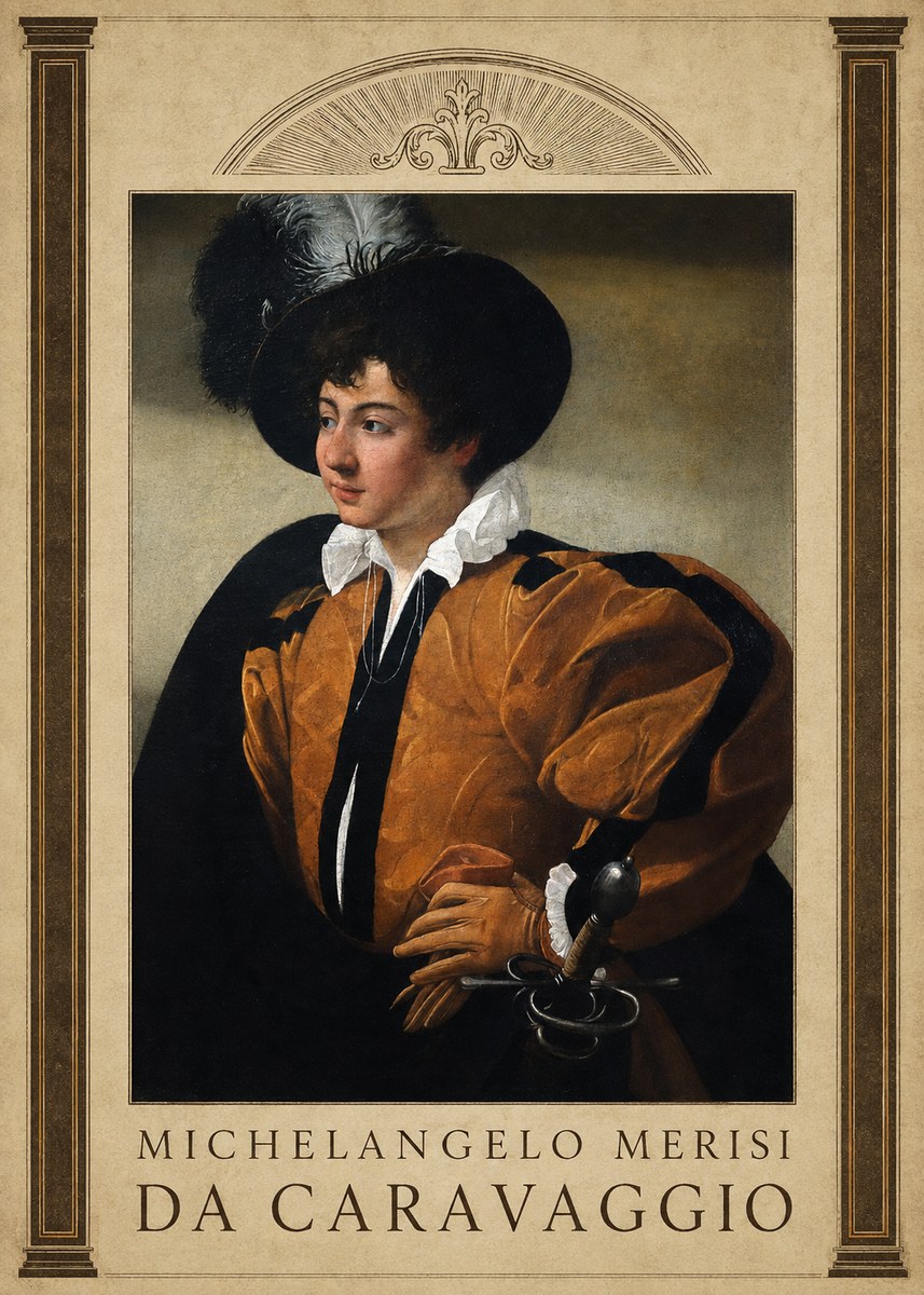 Michelangelo Merisi da Caravaggio Young Man with a Plumed Hat No5 - Póster