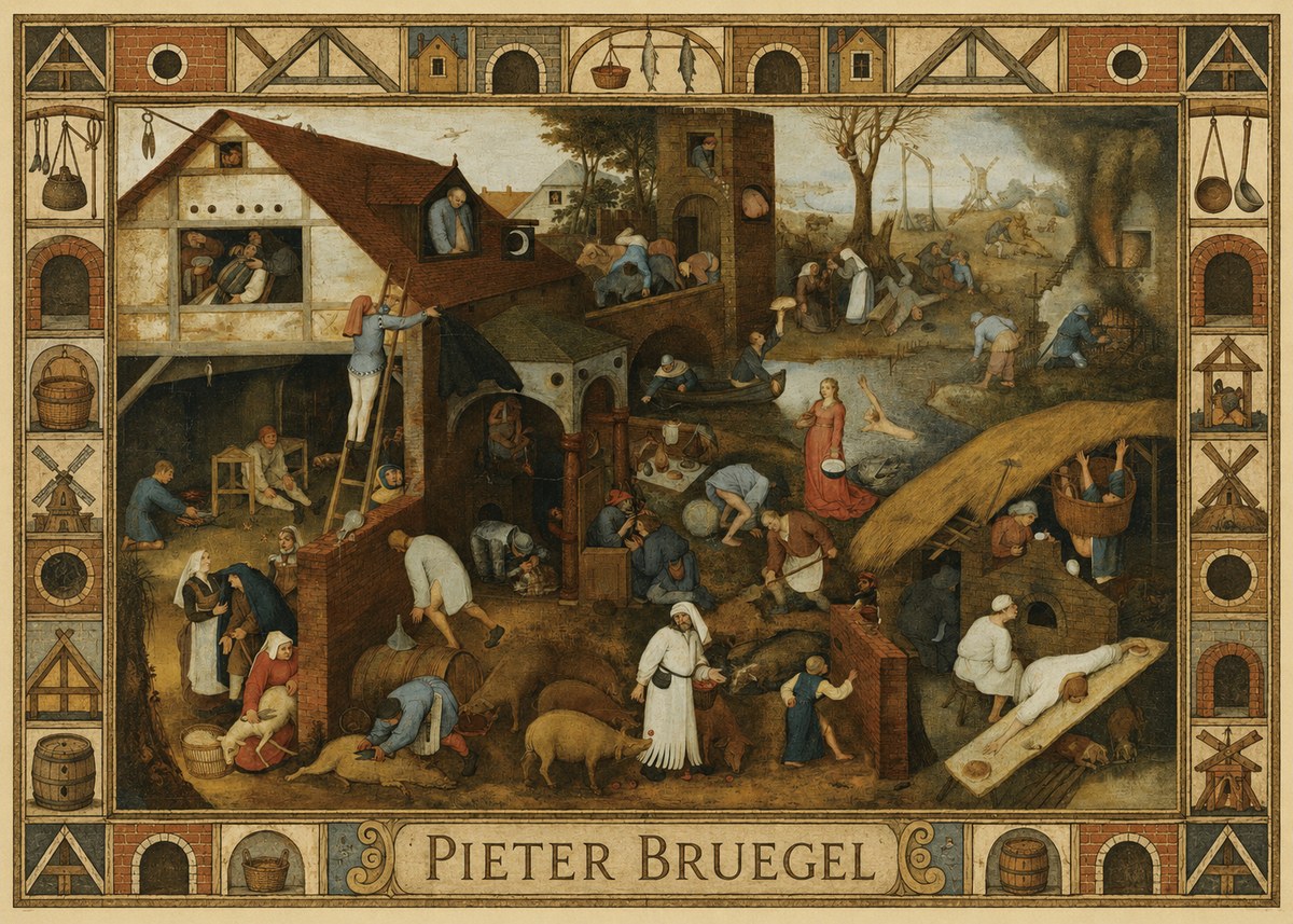 Pieter Bruegel Netherlandish Proverbs I No6 - Póster