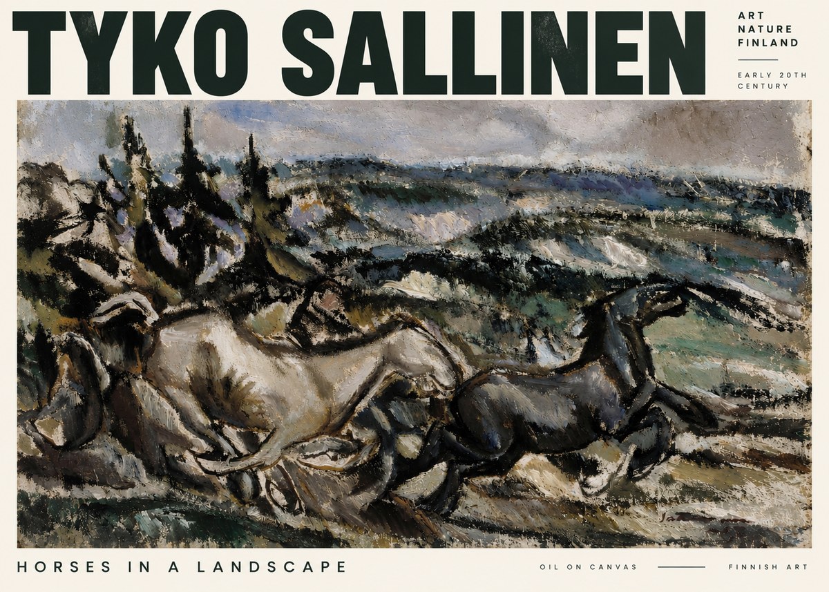 Tyko Sallinen Horses in a Landscape No2 - Póster