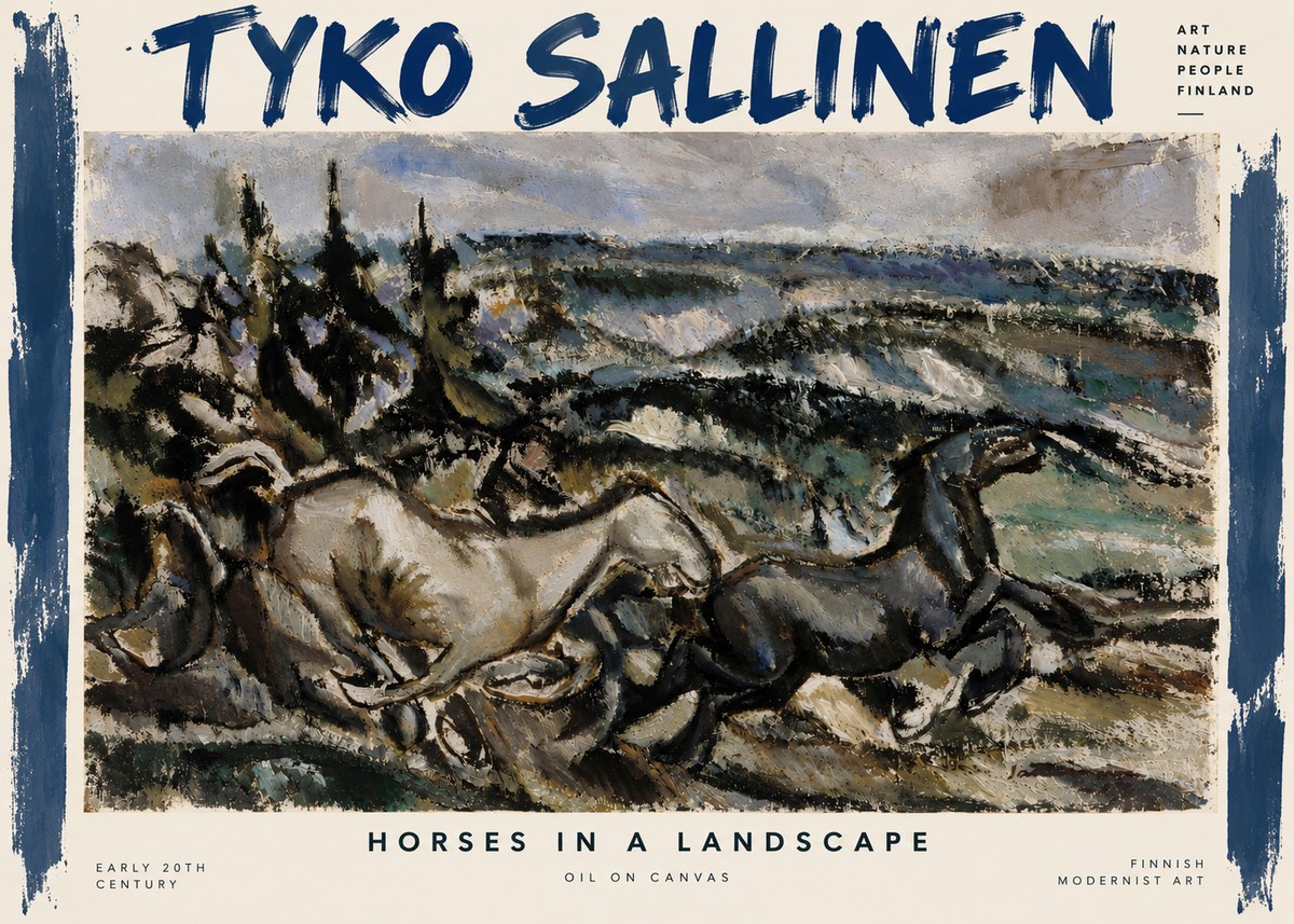 Tyko Sallinen Horses in a Landscape No4 - Póster